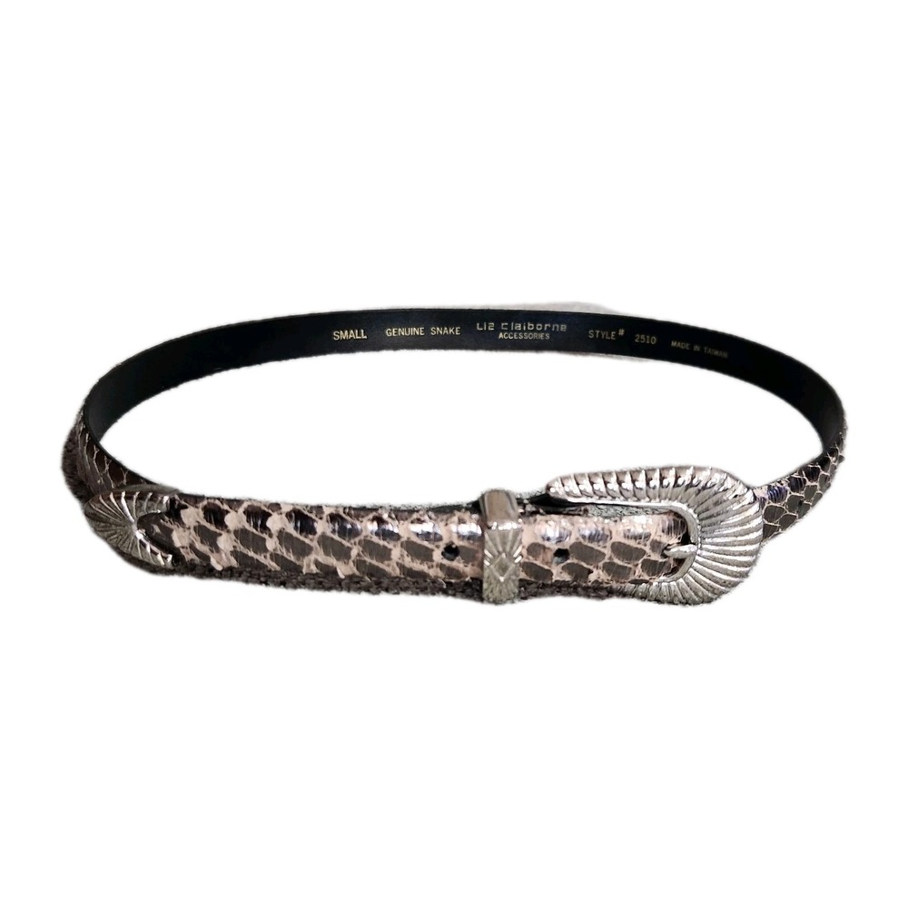 Vintage Liz Claiborne Belt Women's Small Silver Snakeskin Western Buckle Cowgirl - Picture 6 of 7